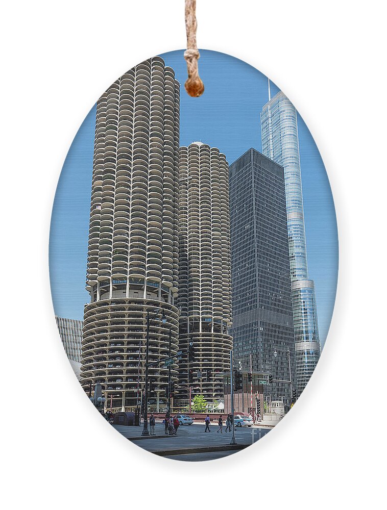 Chicago Ornament featuring the photograph Marina City, AMA Plaza, and Trump Tower by David Levin
