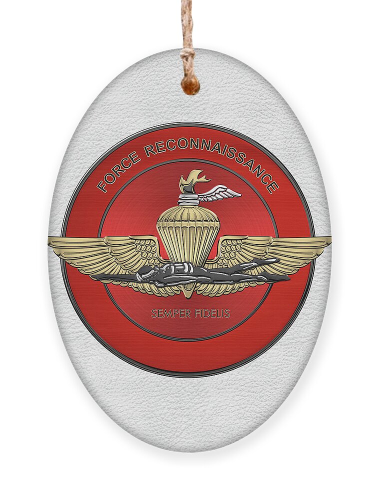 'military Insignia & Heraldry' Collection By Serge Averbukh Ornament featuring the digital art Marine Force Reconnaissance - U S M C  F O R E C O N Insignia over White Leather by Serge Averbukh
