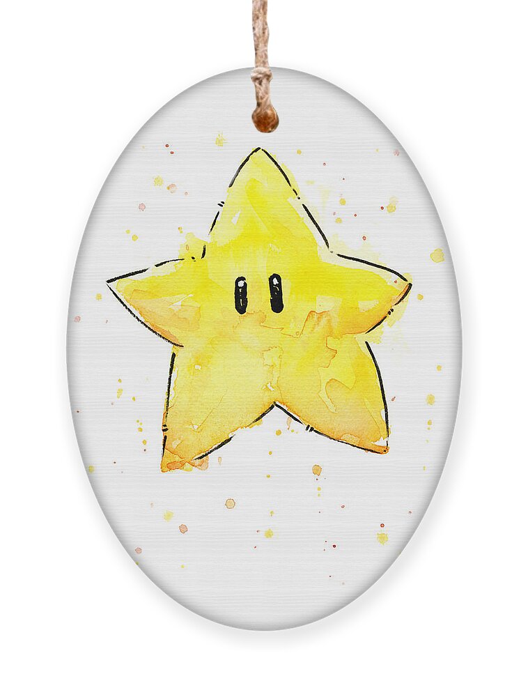 Star Ornament featuring the painting Mario Invincibility Star Watercolor by Olga Shvartsur