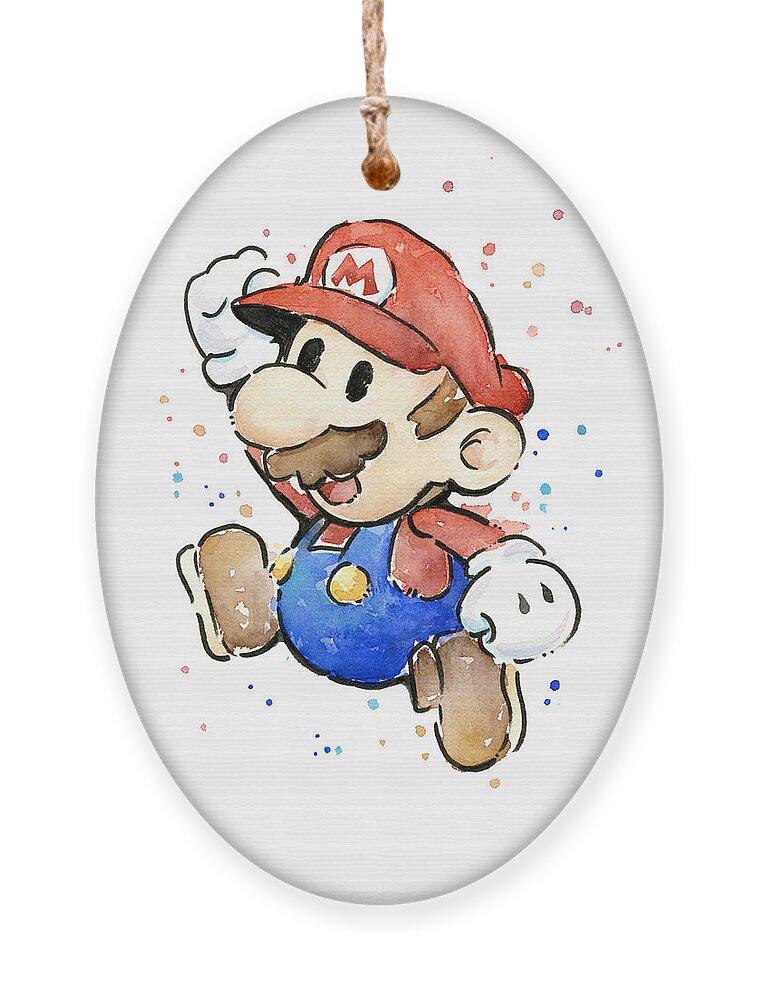 Video Game Ornament featuring the painting Mario Watercolor Fan Art by Olga Shvartsur