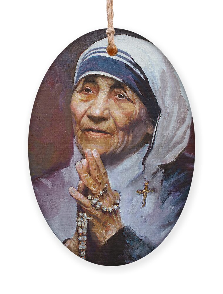 Mother Teresa Artwork Ornament featuring the painting Mother Teresa by Ylli Haruni