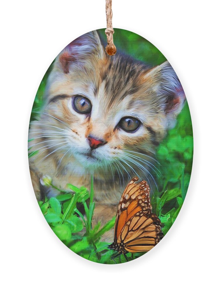 Kitten Ornament featuring the painting Me and My Monarch by Jai Johnson