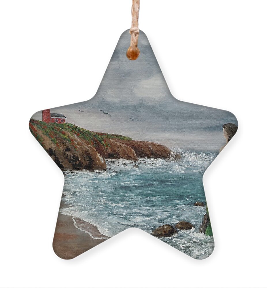 Seascape Ornament featuring the painting Mermaid at Santa Cruz by Laura Iverson