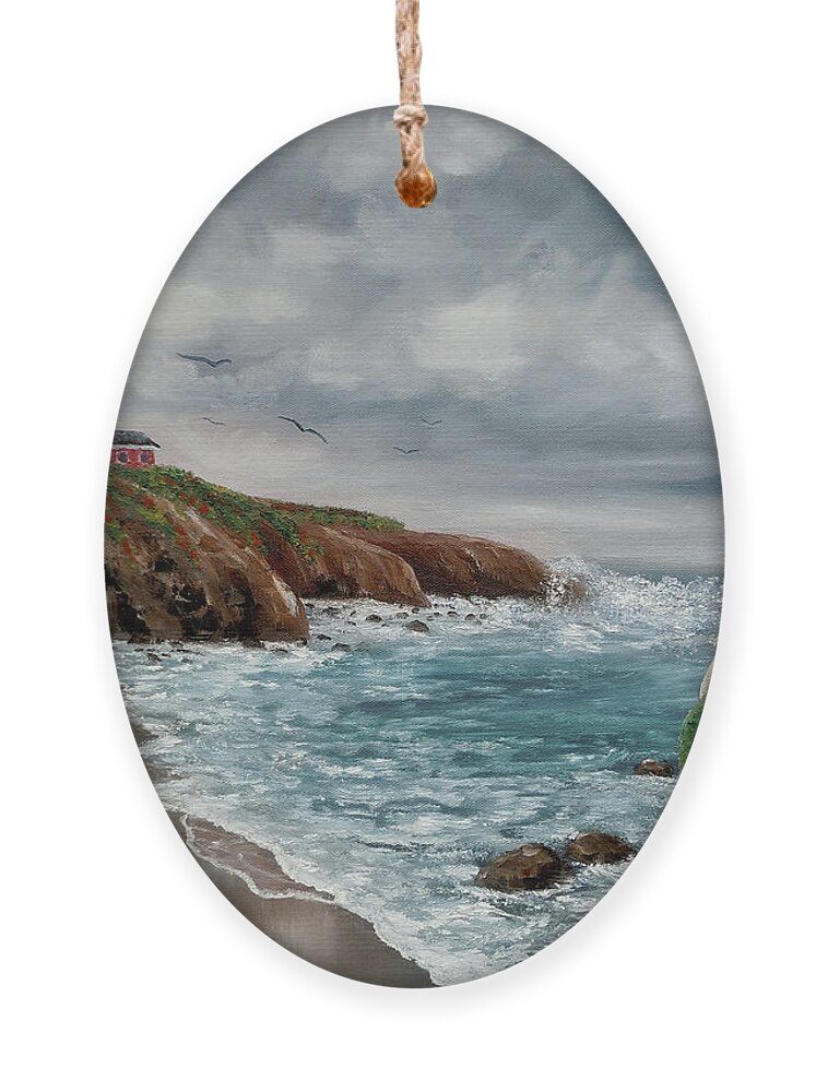 Seascape Ornament featuring the painting Mermaid at Santa Cruz by Laura Iverson