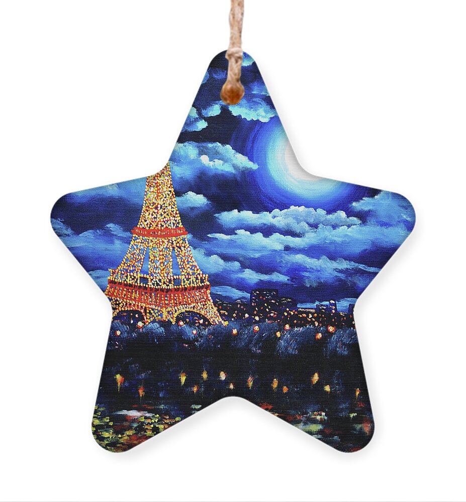 Eiffel Tower Ornament featuring the painting Midnight in Paris by Laura Iverson