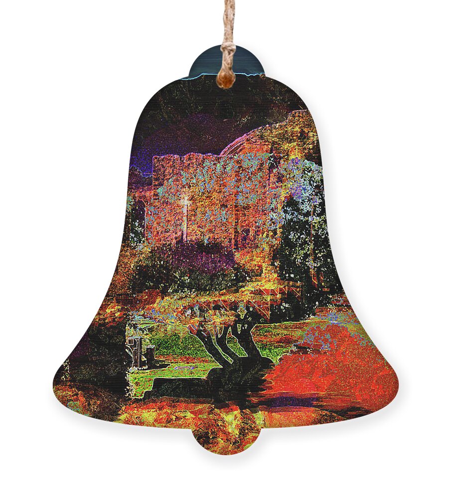 San Juan Mission At Sunset Ornament featuring the digital art Mission San Juan Capastrano by Bonnie Marie