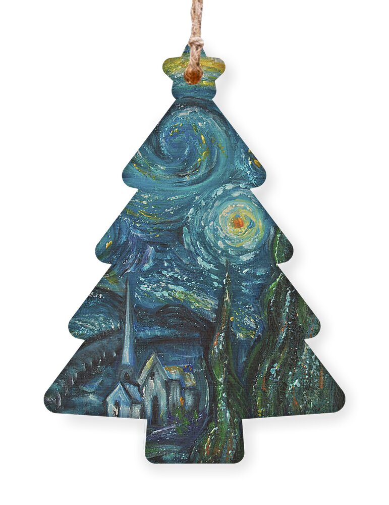 Lenaowens Ornament featuring the digital art Modern interpretation of Vincent Van Gogh's scene of The Starry Night. by OLena Art by Lena Owens - Vibrant DESIGN