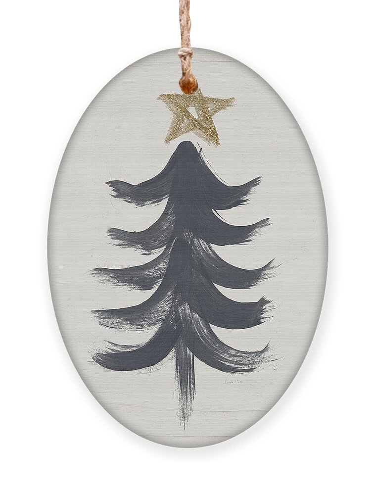 Contemporary Ornament featuring the painting Modern Primitive Black and Gold Tree 1- Art by Linda Woods by Linda Woods