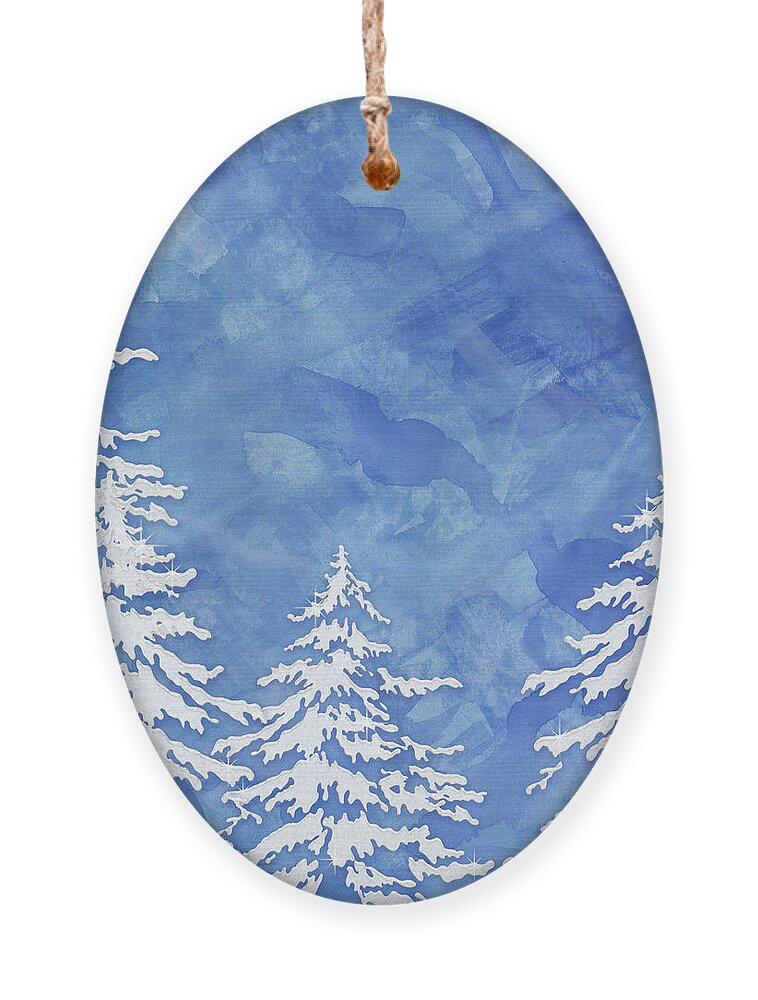 Watercolor Ornament featuring the painting Modern Watercolor Winter Abstract - Snowy Trees by Audrey Jeanne Roberts
