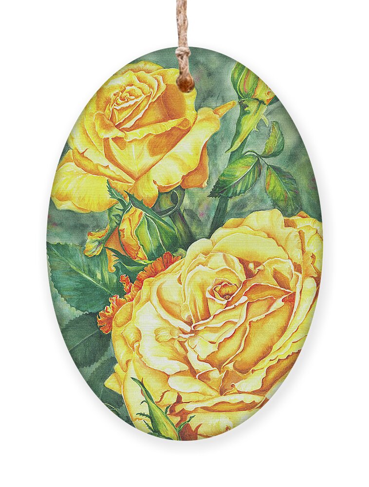 Yellow Rose Watercolor Ornament featuring the painting Mom's Golden Glory by Lori Taylor