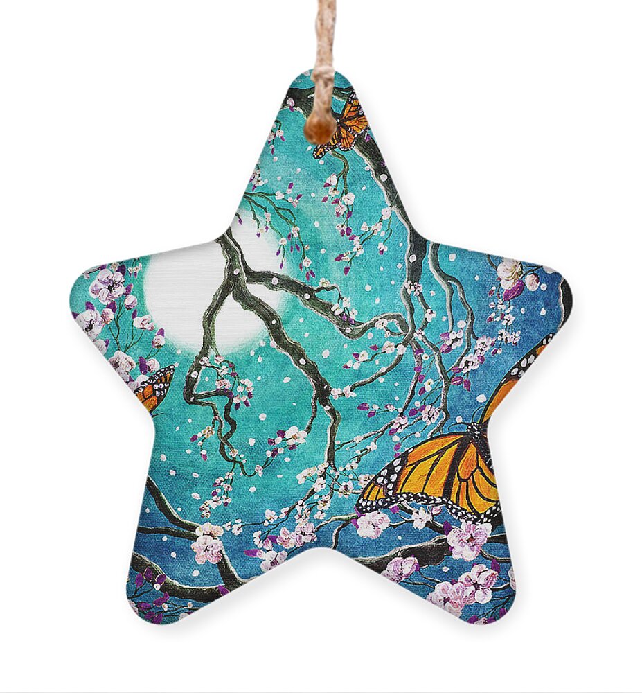 Fantasy Ornament featuring the digital art Monarch Butterflies in Teal Moonlight by Laura Iverson