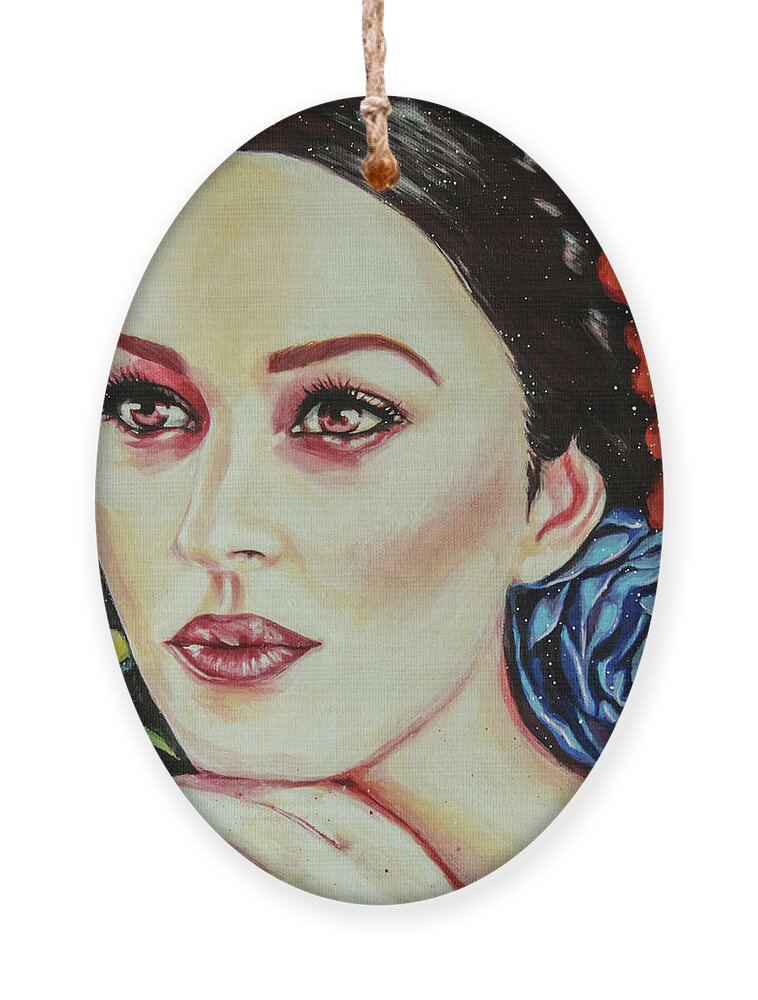 Monica Bellucci Ornament featuring the painting Monica Bellucci by Elaine Berger