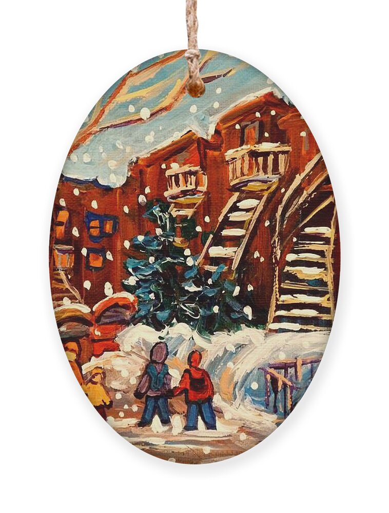 Montreal Ornament featuring the painting Montreal Street In Winter by Carole Spandau