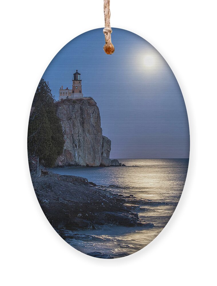 Split Rock Lighthouse Ornament featuring the photograph Moon Light On Split Rock by Paul Freidlund