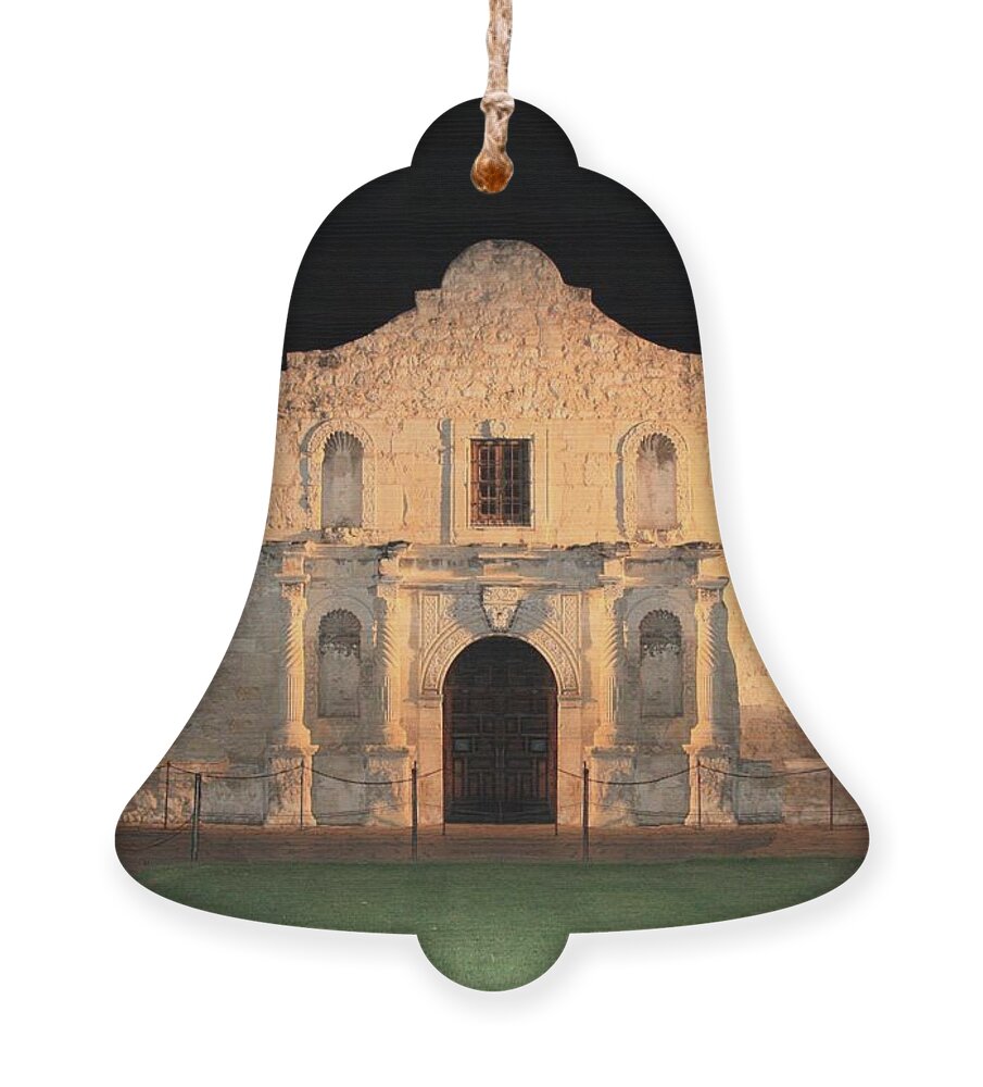 The Alamo Ornament featuring the photograph Moon over the Alamo by Carol Groenen