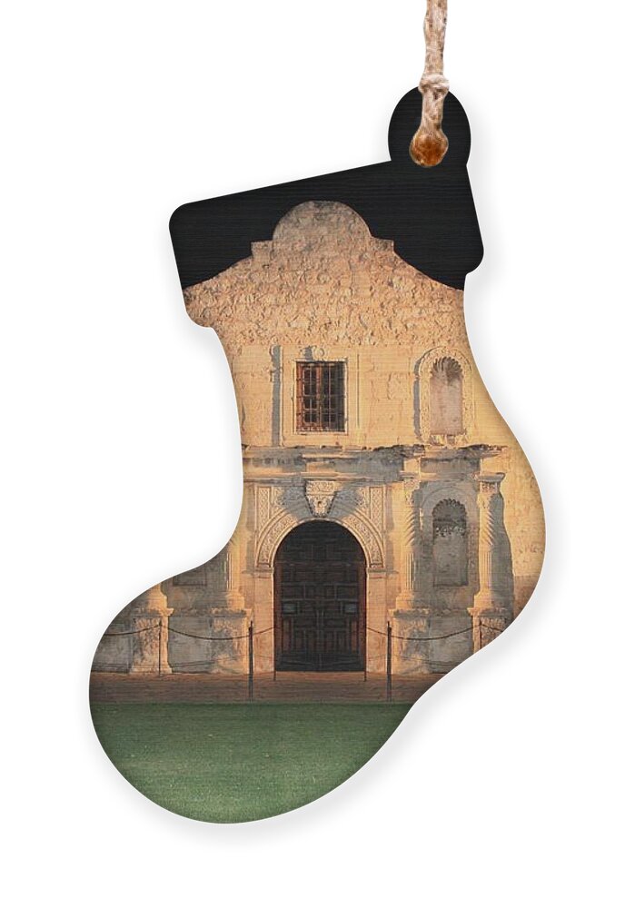 The Alamo Ornament featuring the photograph Moon over the Alamo by Carol Groenen