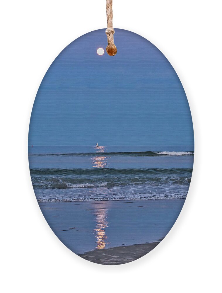 Sail Ornament featuring the photograph Moonlight Sail 3 - Ogunquit Beach - Maine by Steven Ralser