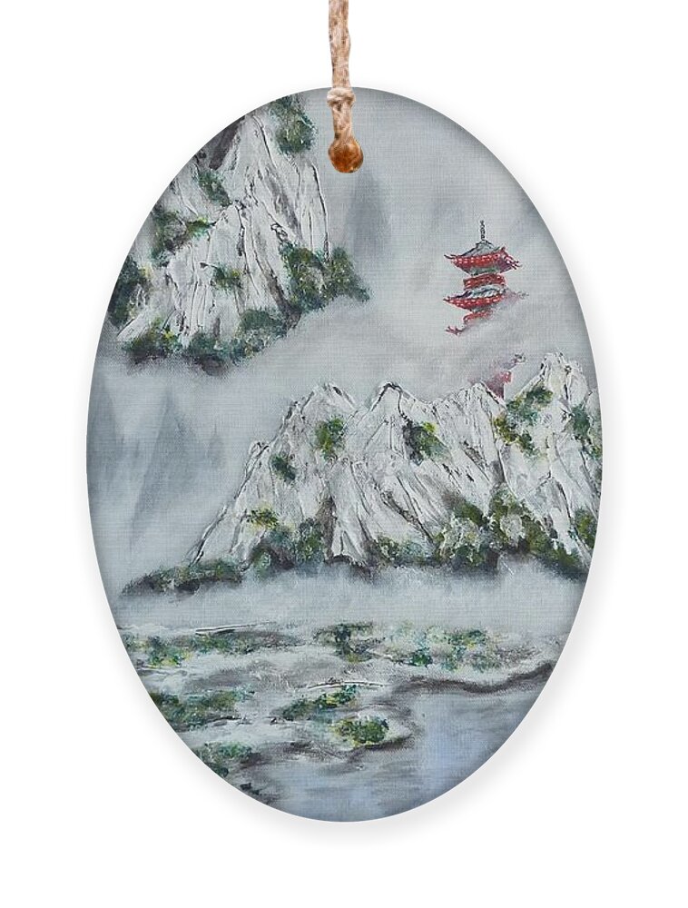 Morning Mist Ornament featuring the painting Morning Mist 1 by Amelie Simmons