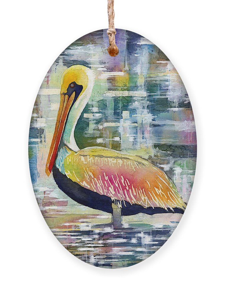 Pelican Ornament featuring the painting Morning Solitude by Hailey E Herrera