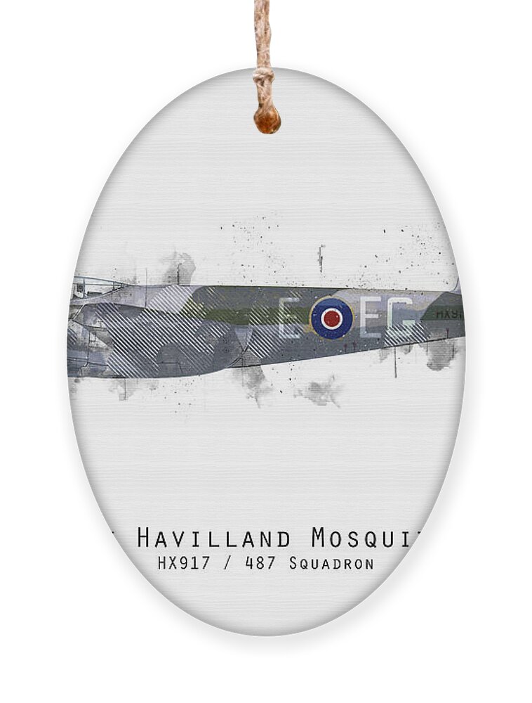 De Havilland Mosquito Ornament featuring the digital art Mosquito Sketch - HX917 by Airpower Art