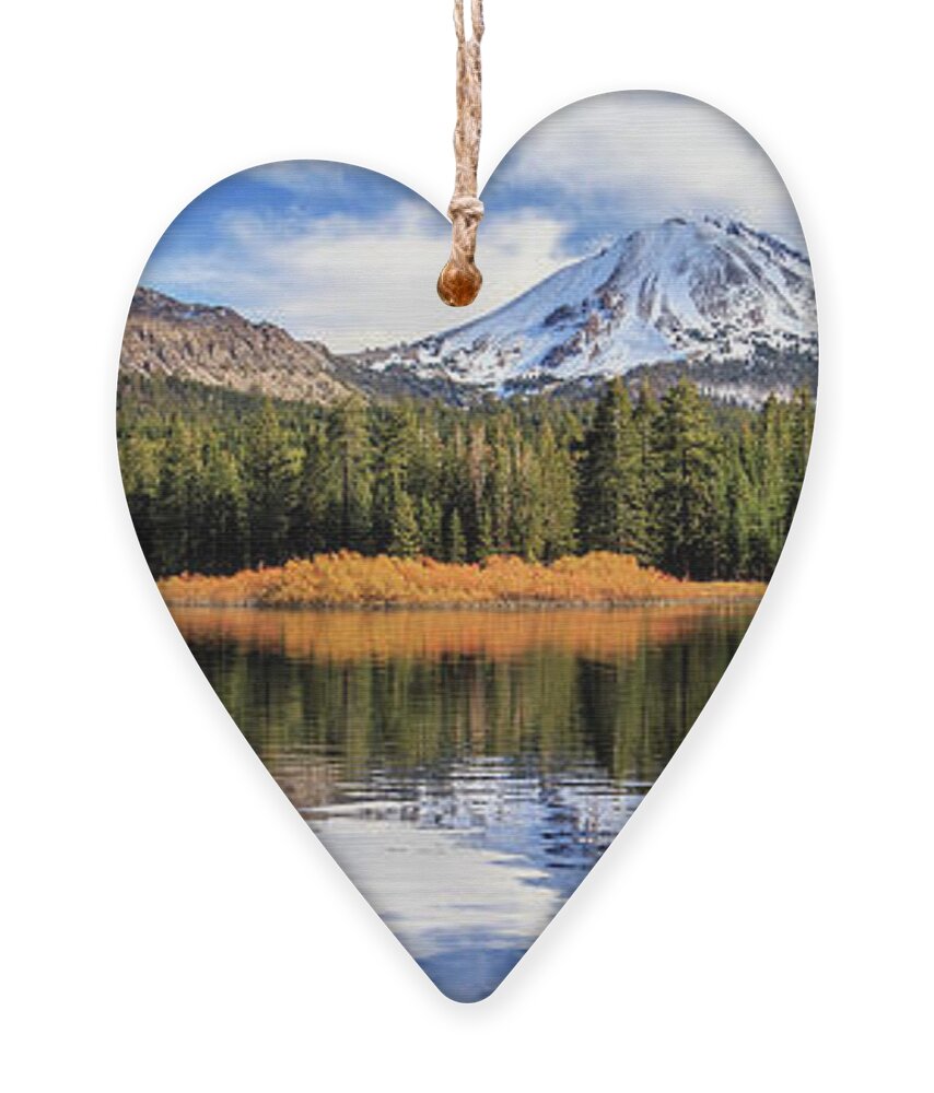 Mount Lassen Ornament featuring the photograph Mount Lassen Reflections Panorama by James Eddy