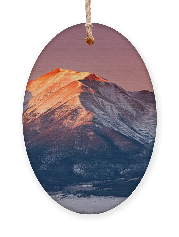Pano Ornament featuring the photograph Mount Princeton Moonset at Sunrise by Darren White