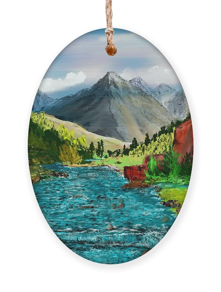 Nature Ornament featuring the digital art Mountain Stream by David Lane