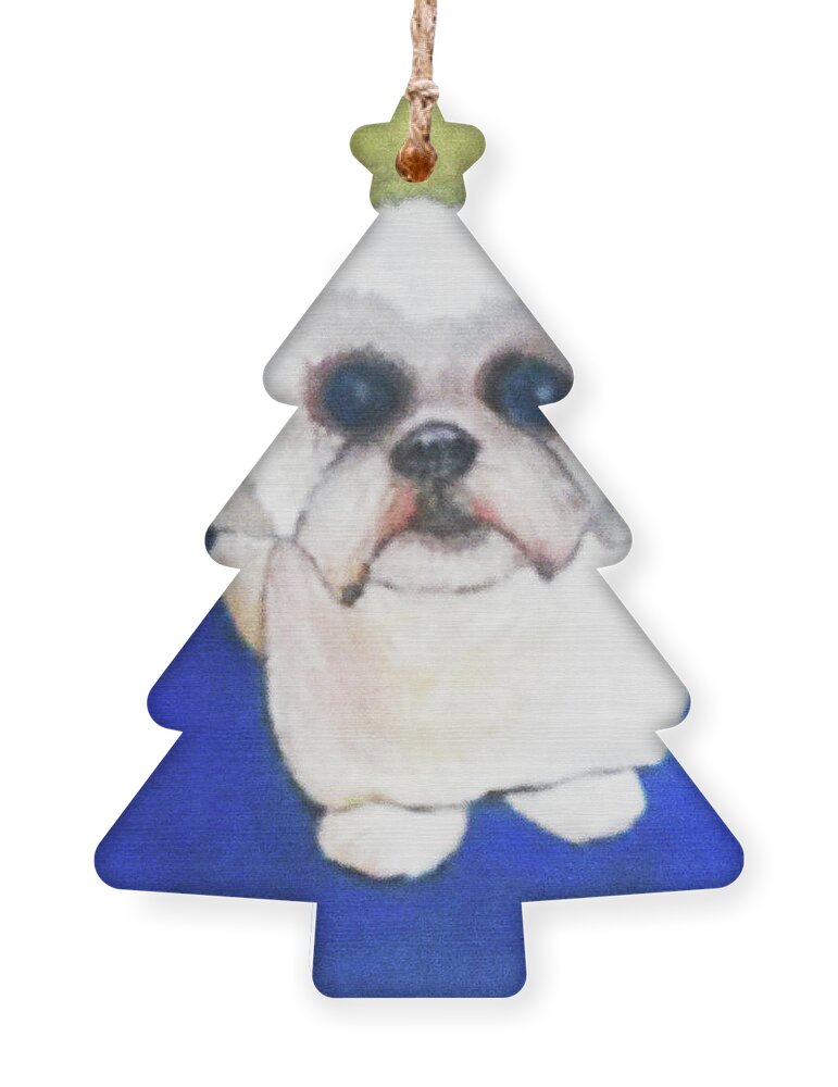 Dog Ornament featuring the painting Mr. Ling by Gabby Tary