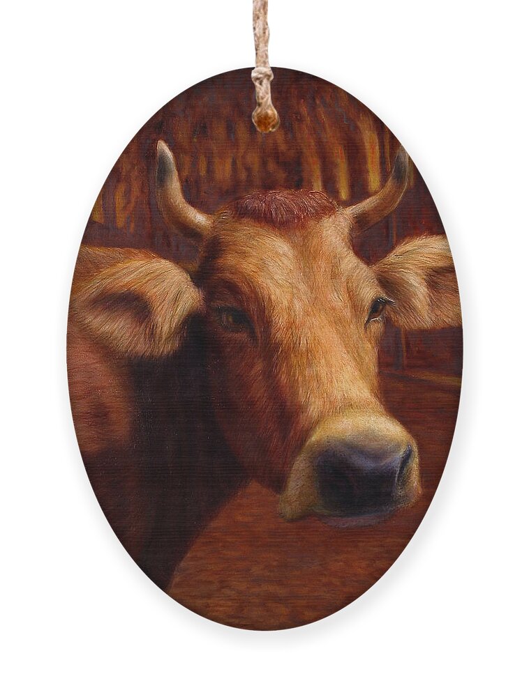 Cow Ornament featuring the painting Mrs. O'Leary's Cow by James W Johnson
