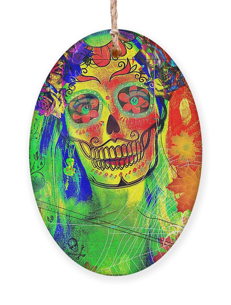 Neon Colors Skull Ornament featuring the digital art Mujer Muerte by Pamela Smale Williams