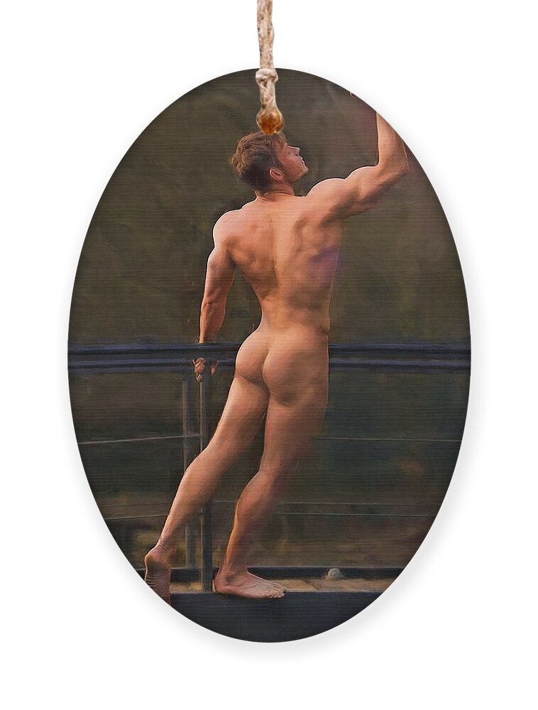 Troy Caperton Ornament featuring the painting Naked on a Rail by Troy Caperton