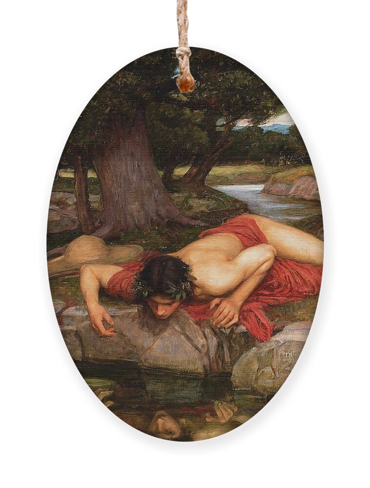 Narcissus Ornament featuring the painting Narcissus by John William Waterhouse