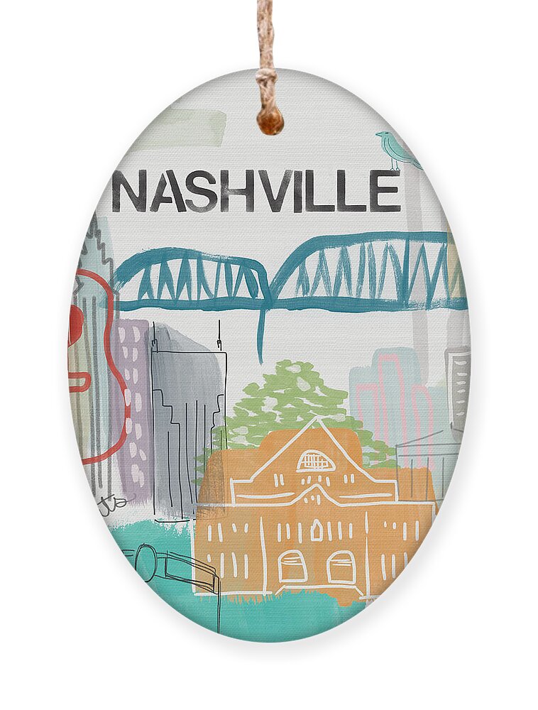Nashville Ornament featuring the painting Nashville Cityscape- Art by Linda Woods by Linda Woods