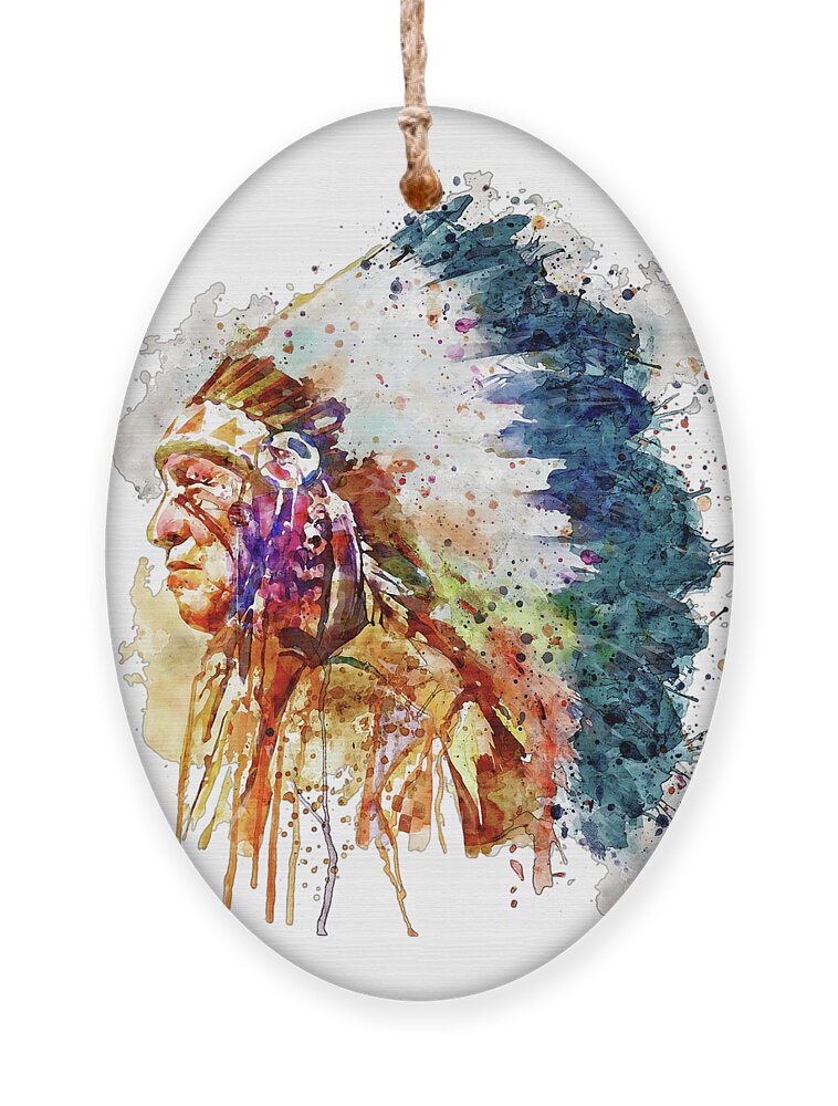 Native American Ornament featuring the painting Native American Chief Side Face by Marian Voicu