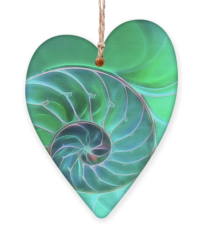 Sea Shell Ornament featuring the photograph Nautilus Aqua Spiral by Gill Billington