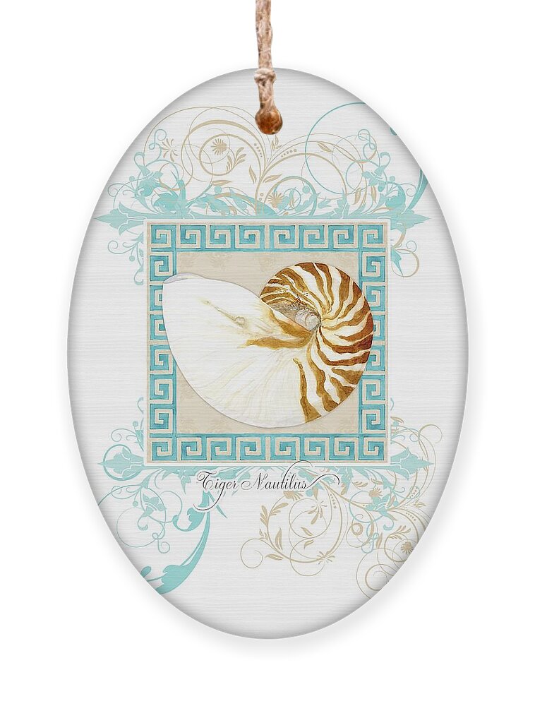 Nautilus Ornament featuring the painting Nautilus Shell Greek Key w Swirl Flourishes by Audrey Jeanne Roberts
