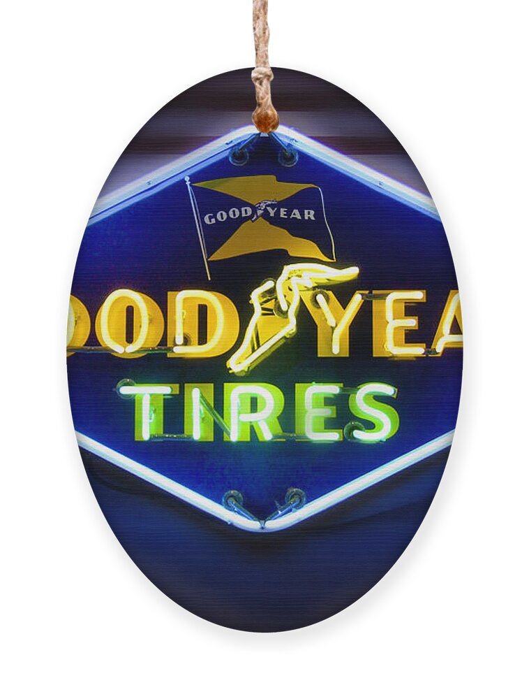 Transportation Ornament featuring the photograph Neon Goodyear Tires Sign by Mike McGlothlen