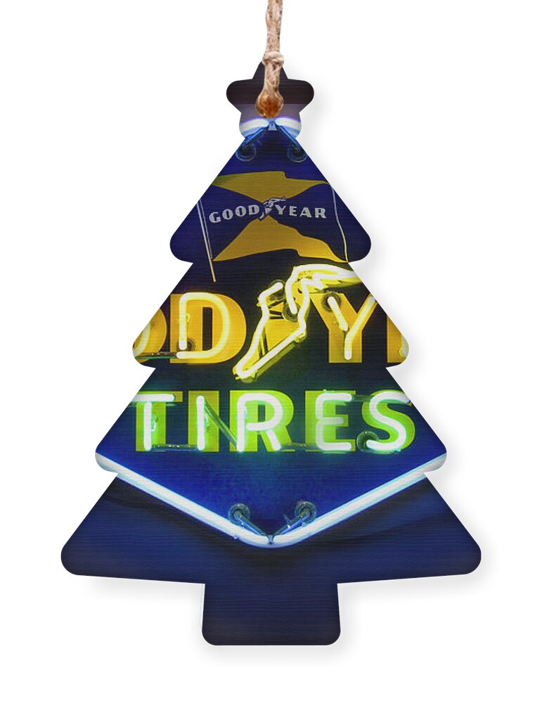 Transportation Ornament featuring the photograph Neon Goodyear Tires Sign by Mike McGlothlen