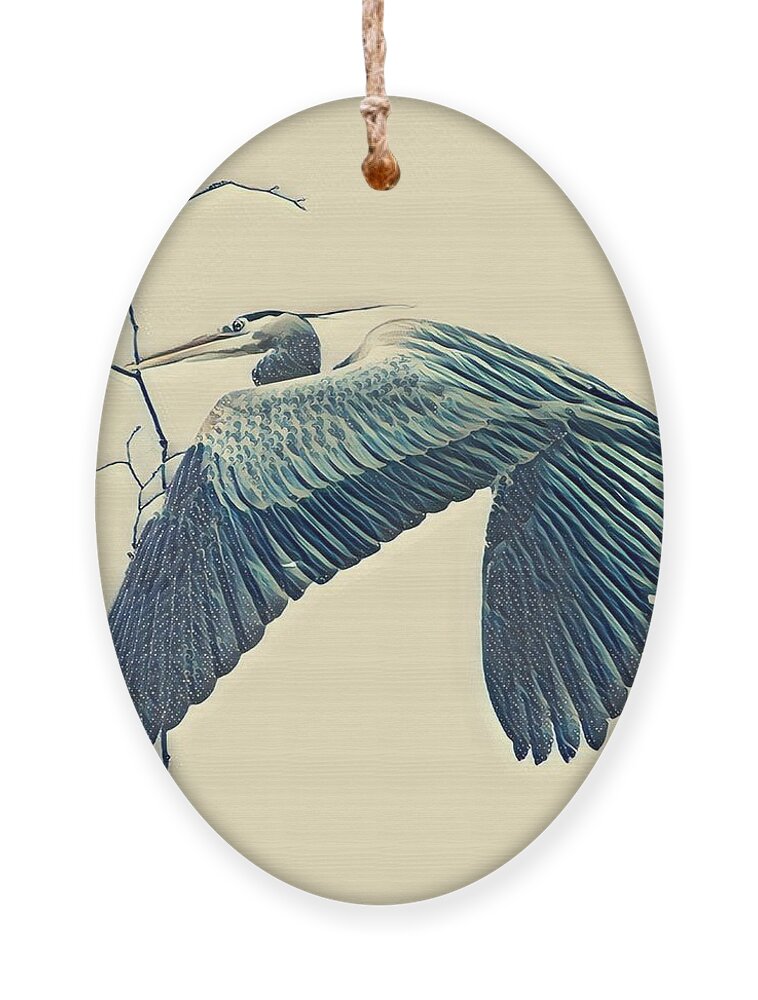 Heron Ornament featuring the mixed media Nesting Heron by Denise Railey