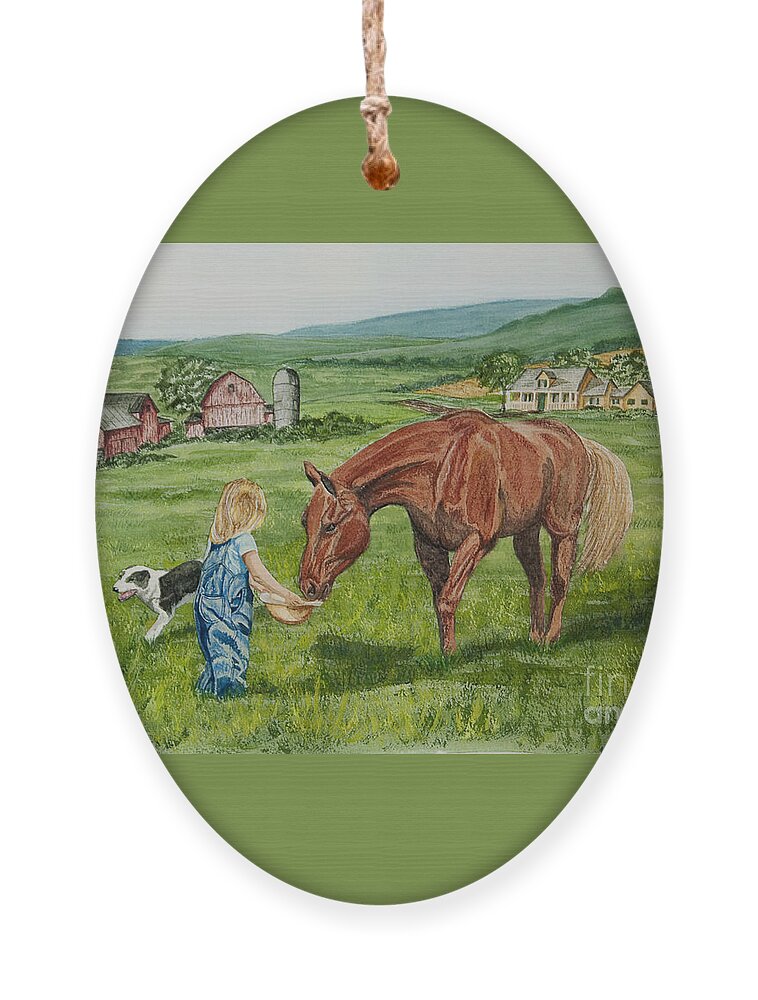 Country Kids Art Ornament featuring the painting New Friends by Charlotte Blanchard
