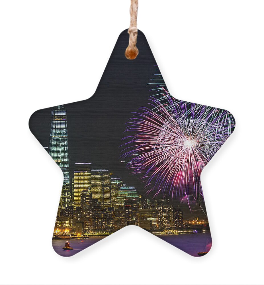 Fireworks Ornament featuring the photograph New York City Summer Fireworks by Susan Candelario