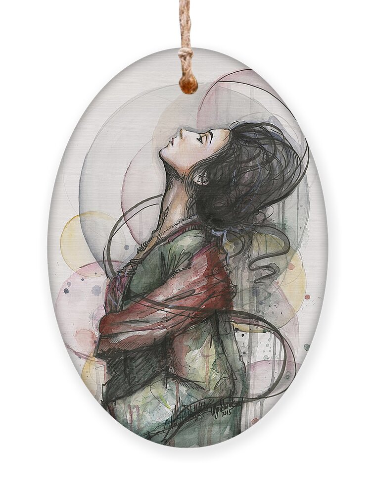 Watercolor Ornament featuring the painting Beautiful Lady by Olga Shvartsur