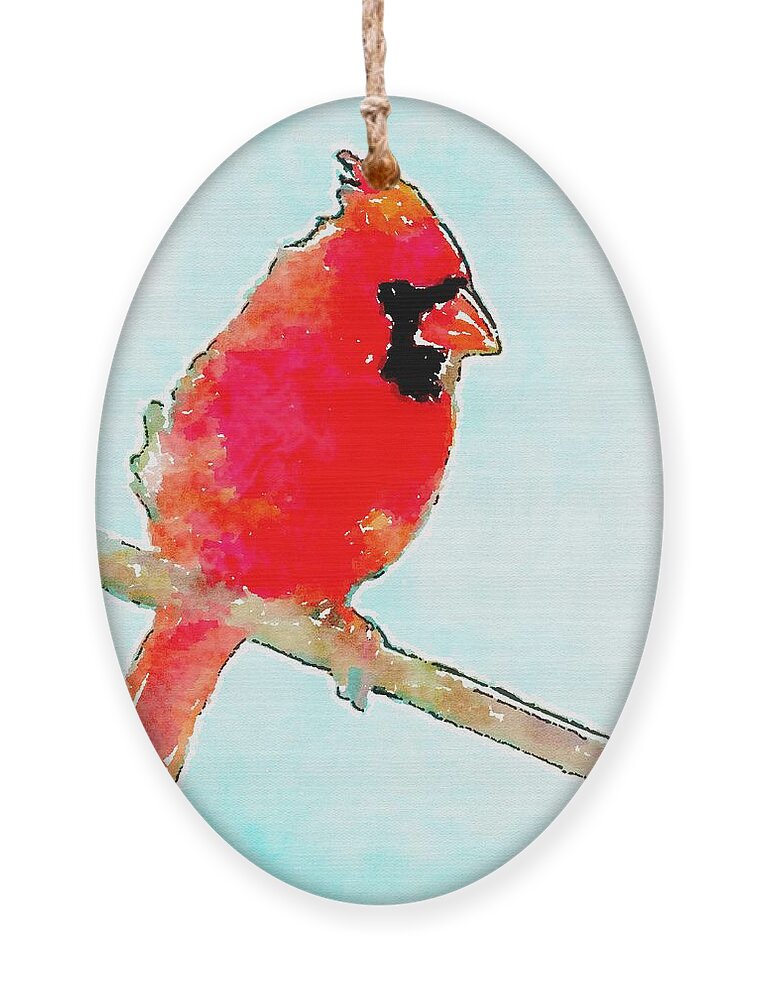 Northern Cardinal Ornament featuring the painting Northern Cardinal by Modern Watercolor Art