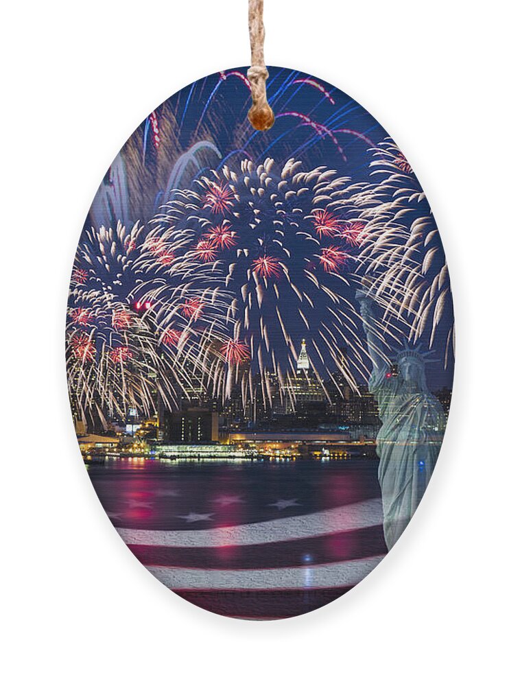 New York City Skyline Ornament featuring the photograph NYC Fourth Of July Celebration by Susan Candelario