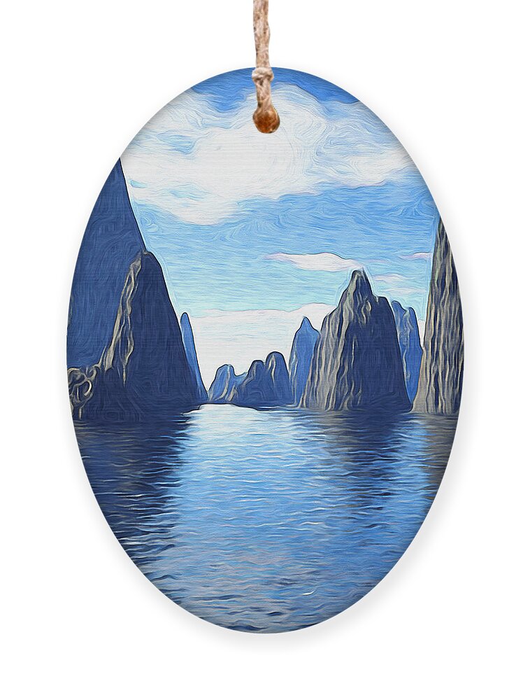 Nature Ornament featuring the digital art Ocean of Mountain Peaks by Phil Perkins