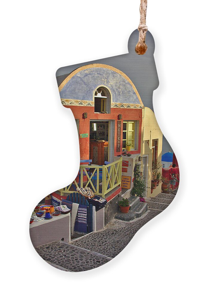 Santorini Ornament featuring the photograph Oia Pub by Jeremy Hayden