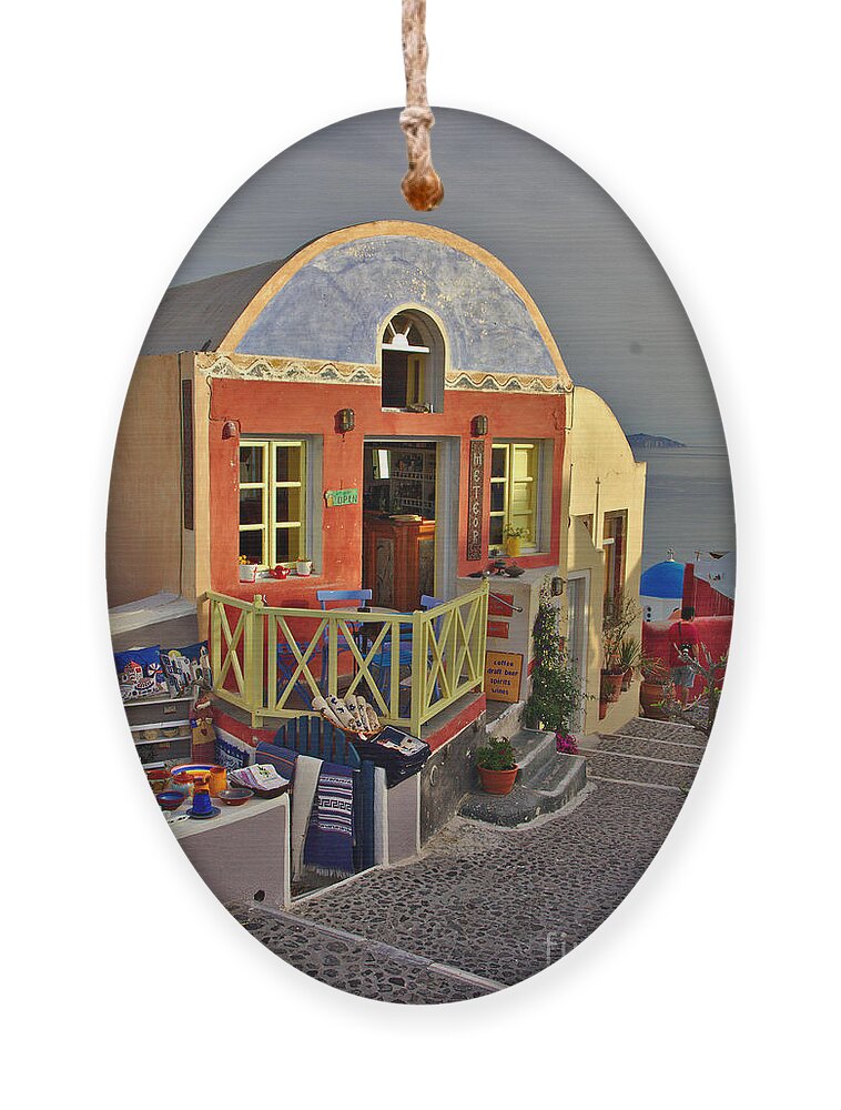 Santorini Ornament featuring the photograph Oia Pub by Jeremy Hayden