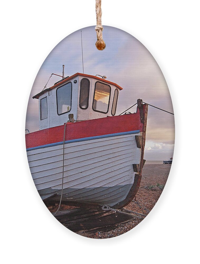 Old Wooden Fishing Boat Home By Sunset Ornament by Gill Billington