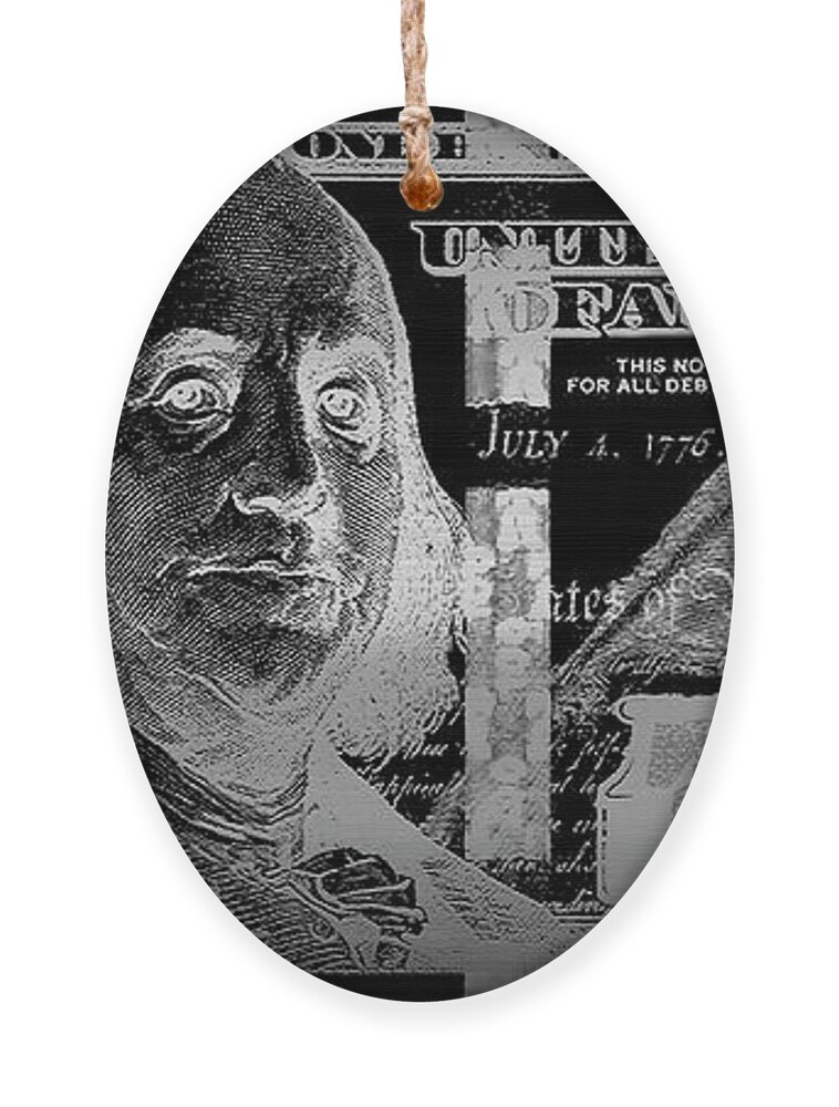 'visual Art Pop' Collection By Serge Averbukh Ornament featuring the digital art One Hundred US Dollar Bill - $100 USD in Silver on Black by Serge Averbukh