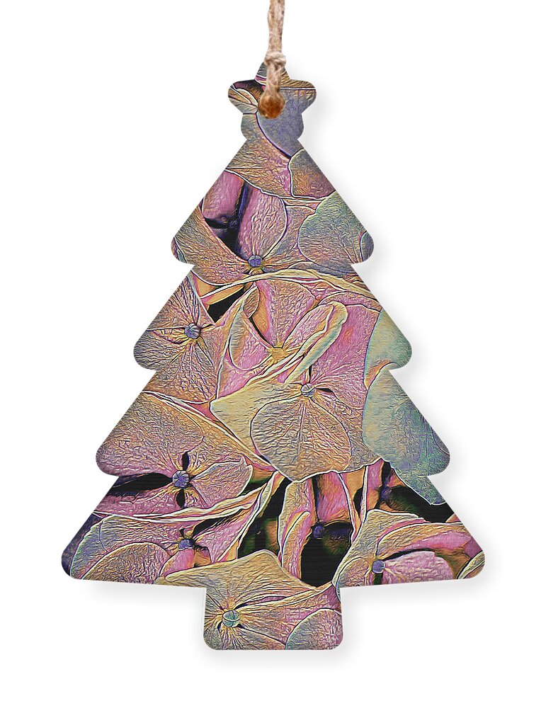 Opal Hydrangea Ornament featuring the mixed media Opal Hydrangea by Susan Maxwell Schmidt